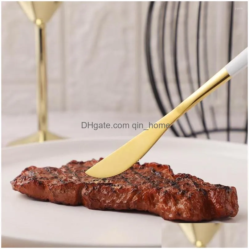 dinnerware sets white gold cutlery set stainless steel 32pcs knife fork spoon fruit kitchen tableware flatware wholesale
