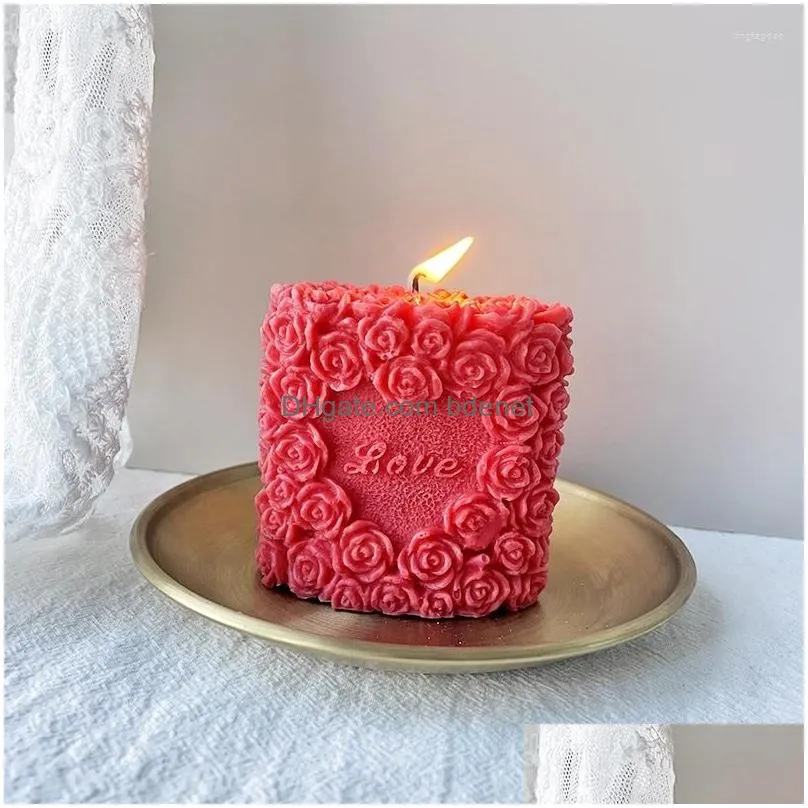 Baking Moulds Baking Mods Rose Love Heart Sile Candle Mold Oval Column Plaster Gypsum Crafts Wedding Gifts Decor Diy Soap Mod Drop Del Dhvvw
