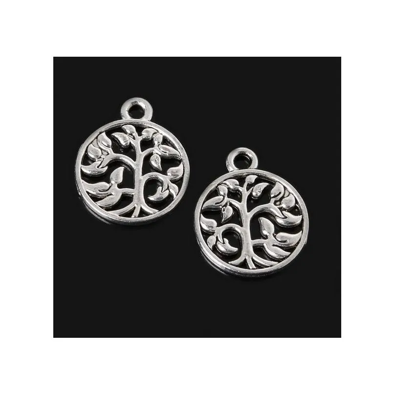 Charms 200Pcs/Lot Zinc Alloy Tree Antique Sier Plated Round Charms Pendants For Diy Fashion Jewelry Making 15X18Mm Drop Delivery Jewel Dhwjt