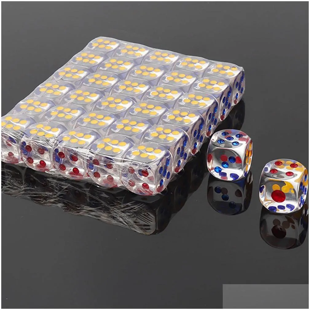 Party Favor 100Pcs Gambing 24Mm 6 Sided Crystal Dices Party Favor Transparent Clear Dice Kids Games Children Educational Toy Game Mahj Dhisg