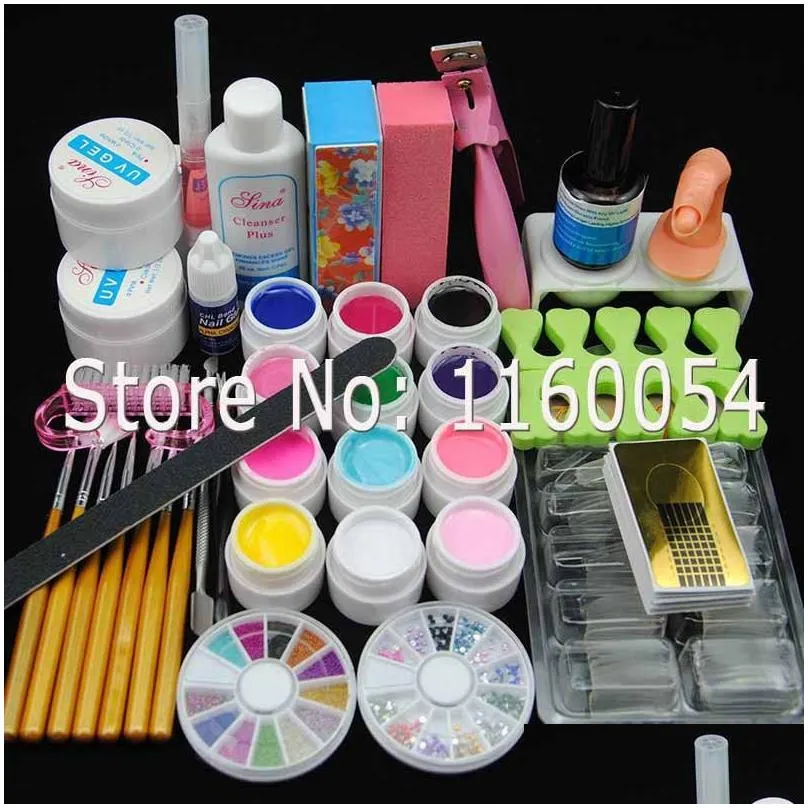 wholesale-2015 pros 36w pink uv lamp 12 colors uv gel solid uv gel cleanser plus nail tools kit 230 