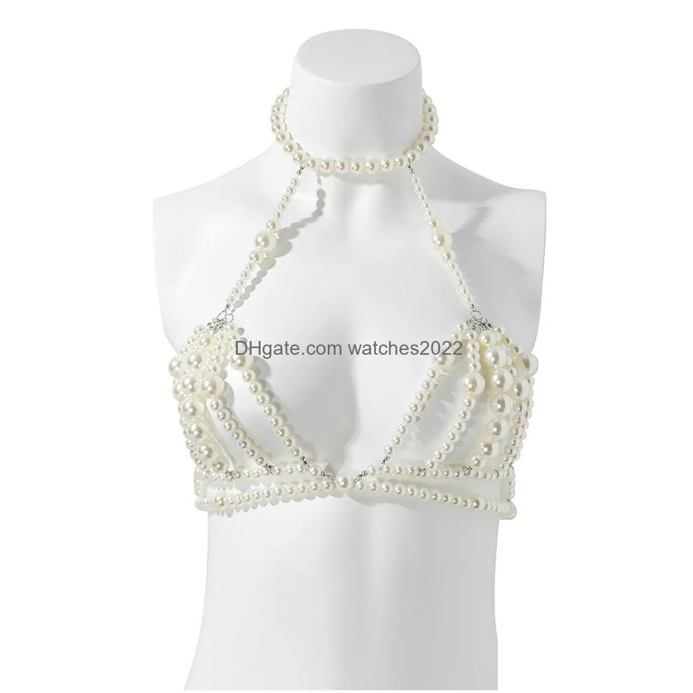 Other Stonefans Y Luxury Imitation Pearls Body Chain Harness For Women Summer Handmade Waist Bikini Bra Underwear Jewelry Drop Delive Dhbjy