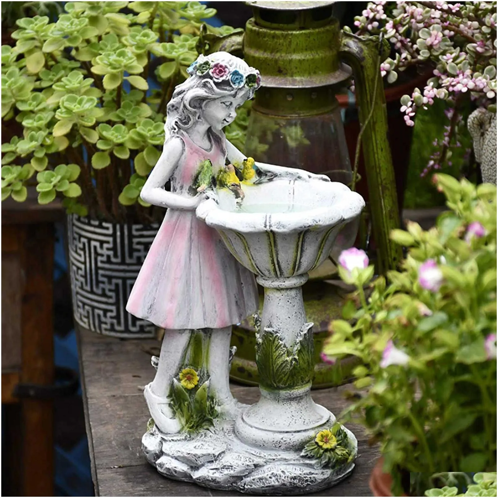 Garden Decorations Flower Fairy Solar Decoration Resin Garden Statue Light Glow In The Dark Yard Outdoor Scpture Angel Figure Drop Del Dhadu