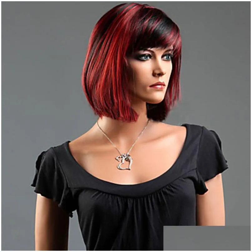 hairjoy synthetic hair women black red mixed short straight wig