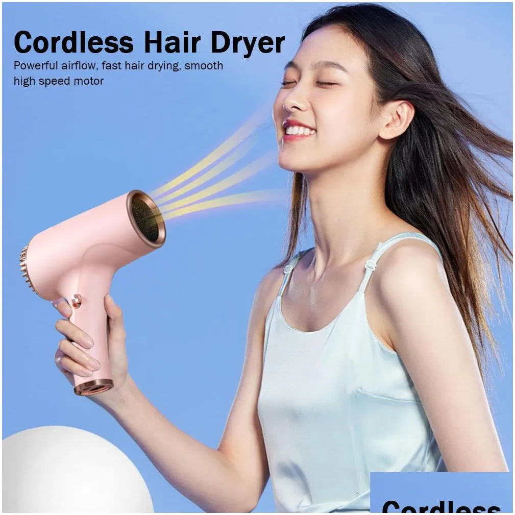 Other Massage Items Other Mas Items Portable Hair Dryer 2600Mah Cordless Handy Hairdryer 40500W Usb Rechargeable Powerf 2 Gears For Ho Dhyas