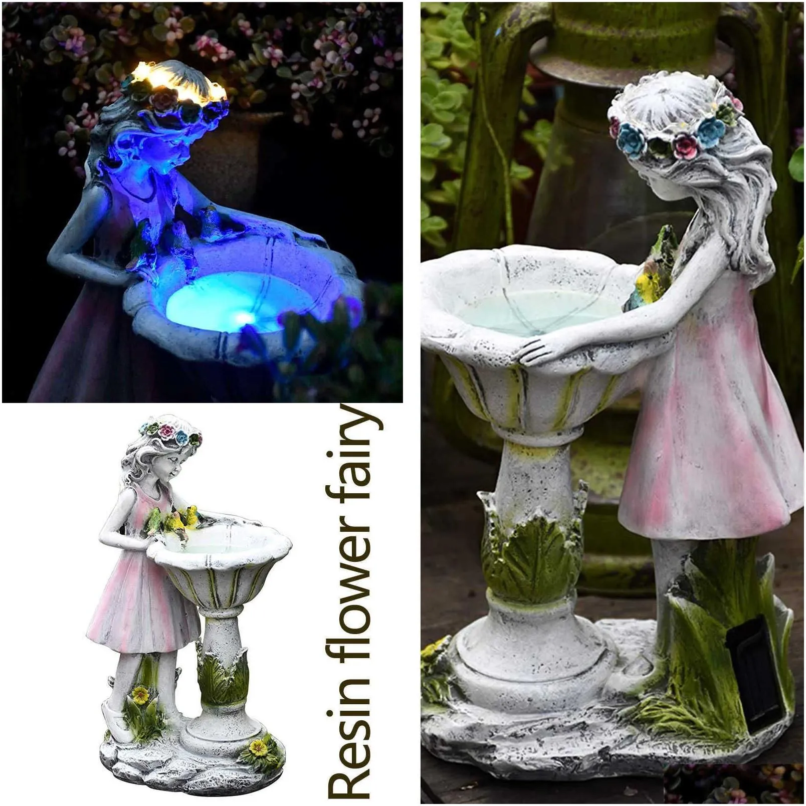 Garden Decorations Flower Fairy Solar Decoration Resin Garden Statue Light Glow In The Dark Yard Outdoor Scpture Angel Figure Drop Del Dhadu