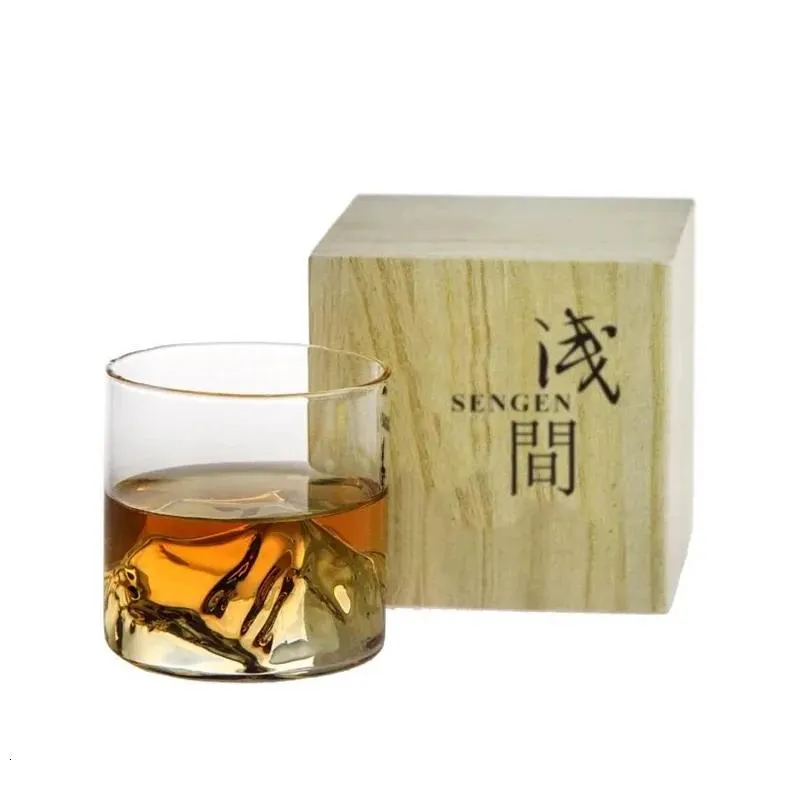 Wine Glasses Japan 3D Mountain Whiskey Glass Glacier Old Fashioned Whisky Rock Whiskey-Glass Wooden Gift Box Vodka Cup Tumbler Drop D Dh0Sf