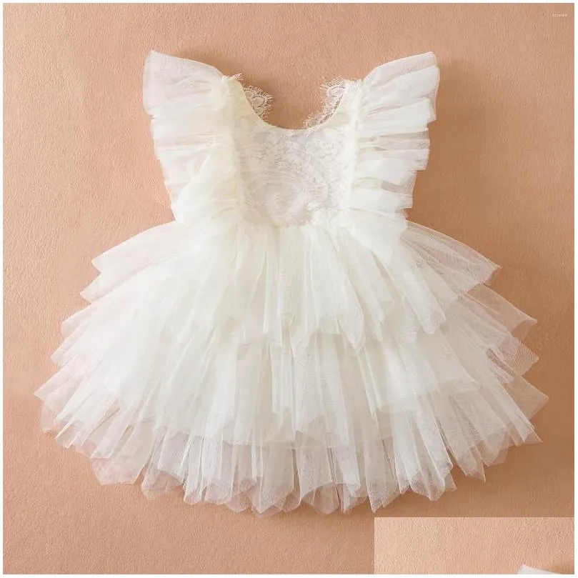 Girl`S Dresses Girl Dresses Ruffles Baby Girls Dress For Summer 1-5 Yrs Lace Toddler Kids Princess Flower Weddings Birthday Tutu Gown Dhx8H