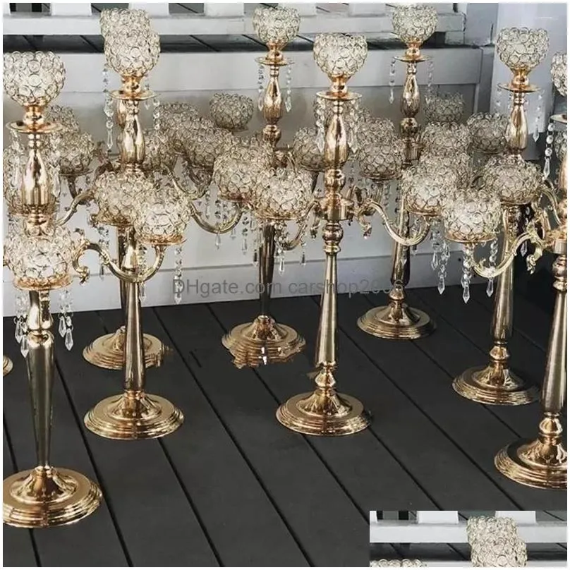 party decoration 5 arm gold candle holders candlestick wedding centerpieces for tables centre de table mariage crystal centerpiece