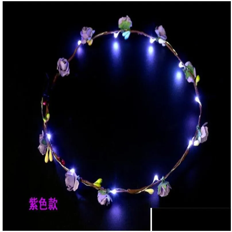 Hair Accessories 20Pcs/ Colorf Christmas Party Glowing Wreath Halloween Crown Flower Headband Women Girls Led Light Up Hair Hairband D Dh1Ai