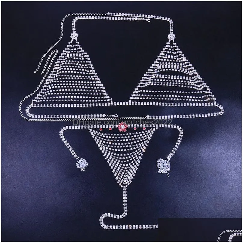 Other Stonefans Mti Layer Hollow Y Body Chain Set For Women Bling Crystal Flower Jewelry Lingerie Underwear 221008 Drop Delivery Dh5Xk