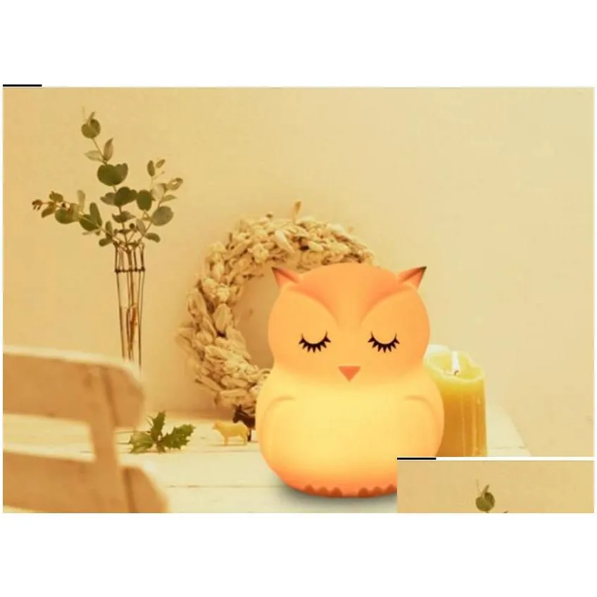 owl led night light touch sensor remote control 9 colors dimmable timer usb rechargeable silicone bedside lamp for children