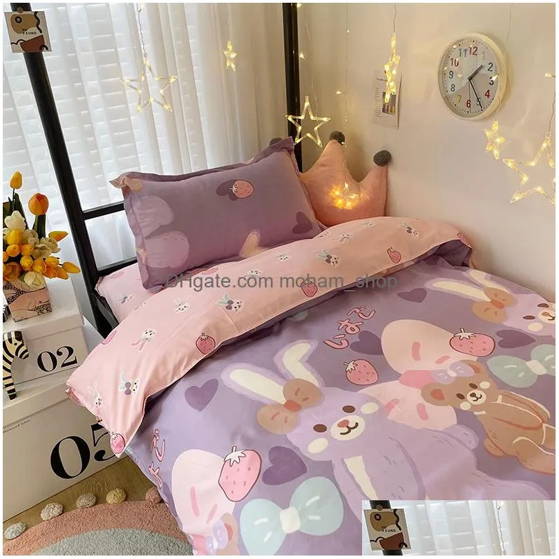 bedding sets kawaii rabbit printed bed linen floral duvet cover pillowcase bedding set kawaii bed sheet quilt cover single queen king size