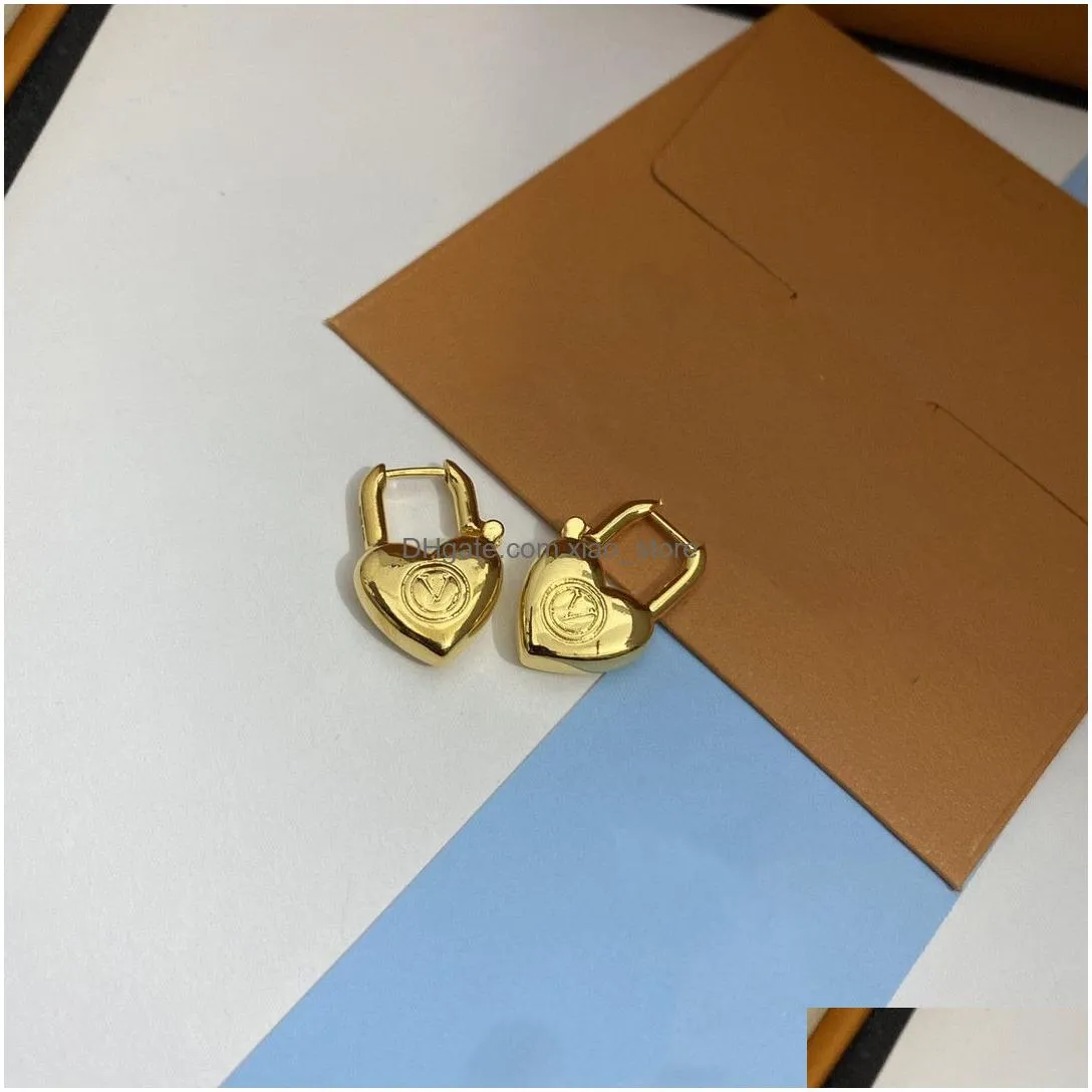 brand charm designer classic style womens couple heart pin pendant 18k titanium steel earrings logo print wedding party gift