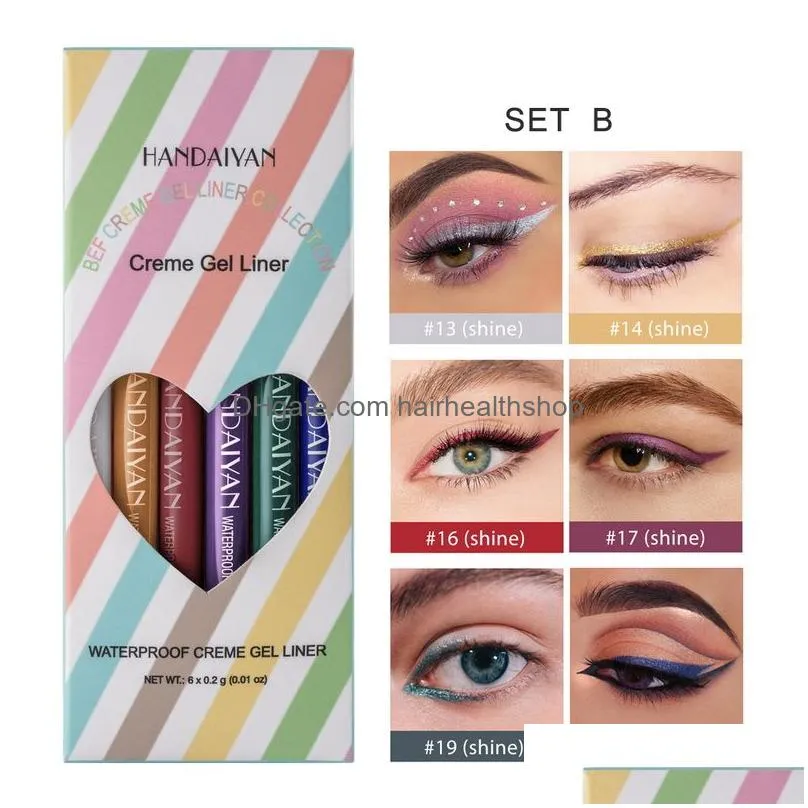 Eye Shadow/Liner Combination Handaiyan 6 Coloured Eyeliner Pencil Set Rotate Cream Gel Waterproof High Pigment Long-Lasting Makeup Eye Dhcxl