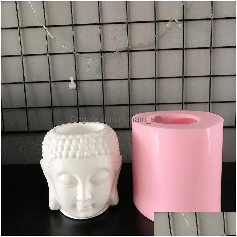 candles 3d concrete buddha head planter silicone molds diy resin craft cement flower pot mould candlestick candle holder making tools