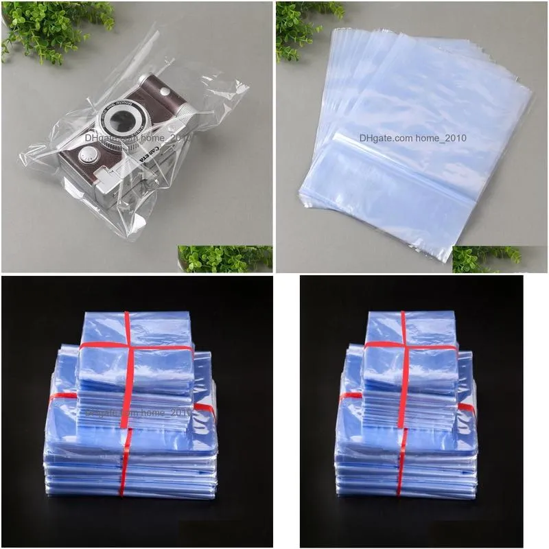 100pcs pvc heat shrink wrap film bag plastic membrane shrinkable packaging clear cosmetics books shoes storage packing