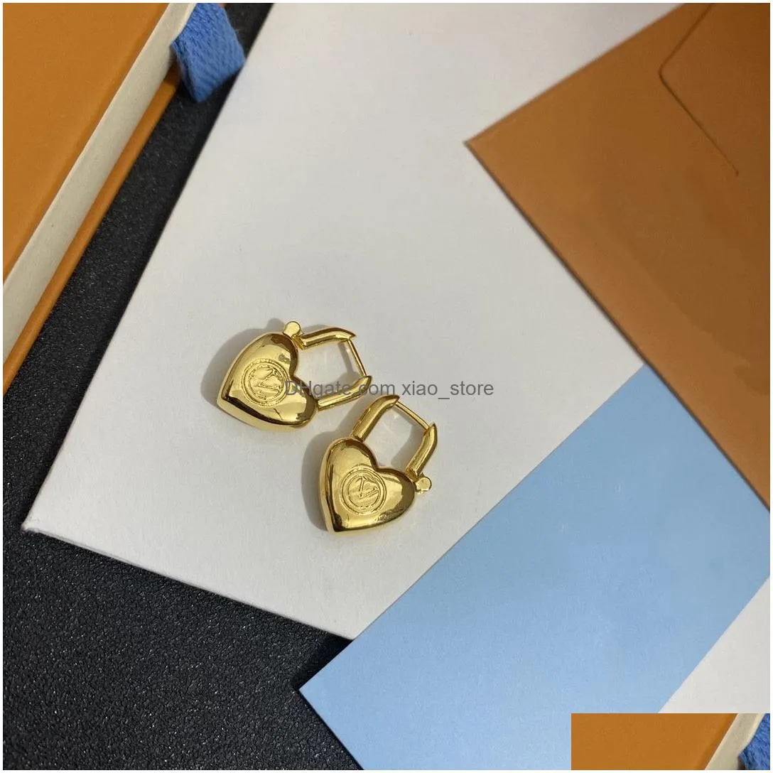 brand charm designer classic style womens couple heart pin pendant 18k titanium steel earrings logo print wedding party gift