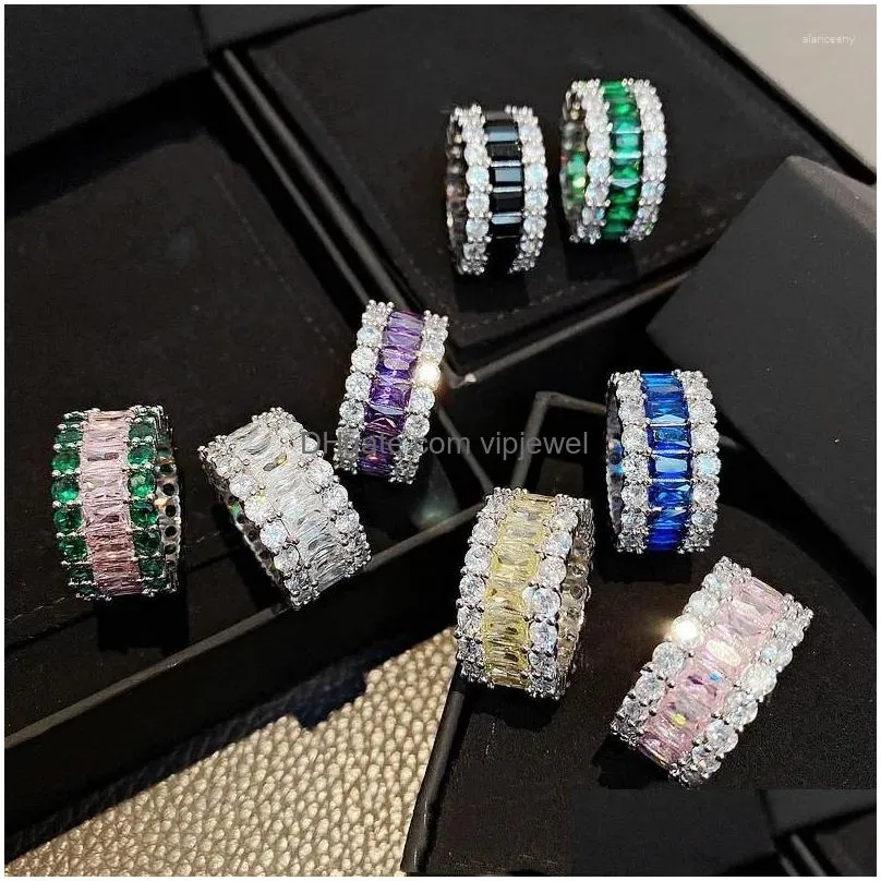 cluster rings luxury fashion bling cubic zirconia silver color wedding bands ring stackable engagement party eternity for women