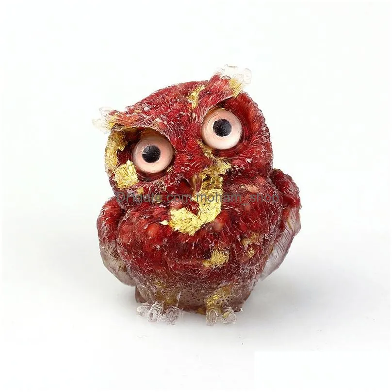 decorative objects figurines 100% natural crystal stone animal gravel owl crafts resin hand made small figurine make table home collect gift