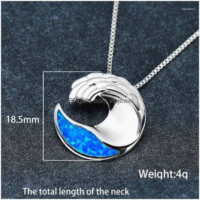 pendants 925 sterling silver chain necklace fashion ocean wave pendant geometric blue opal stone engagement necklaces for women