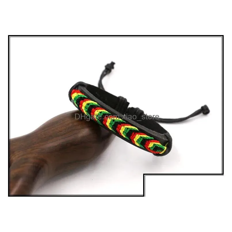 charm jewelryparty jamaica reggae rainbow rope handmade knit leather jewelry unisex hippie cuff bracelet wristband infinity