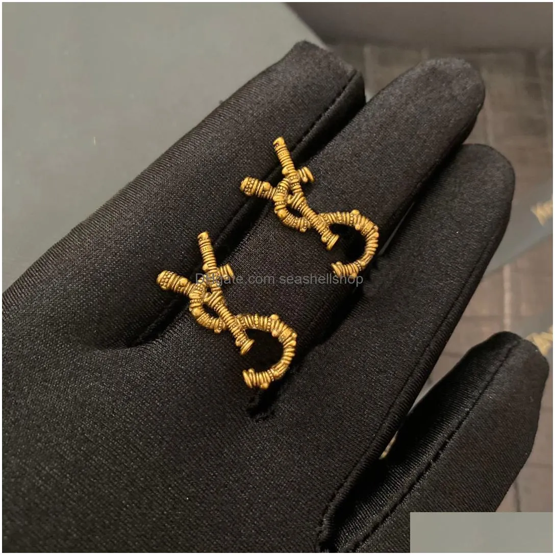 Stud Designer Earring Love Earrings For Woman Brand Simple Letters Y Gold 925 Sier Diamond Ring Lady Jewelry Ear Mother Teacherday Dr Dhh3S