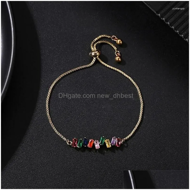 Charm Bracelets Yjgs Adjustable Ladies Mticolor Cubic Zirconia Tennis Bangle Sparkling Strand Bracelet Fine Jewelry Drop Delivery Dhwkq