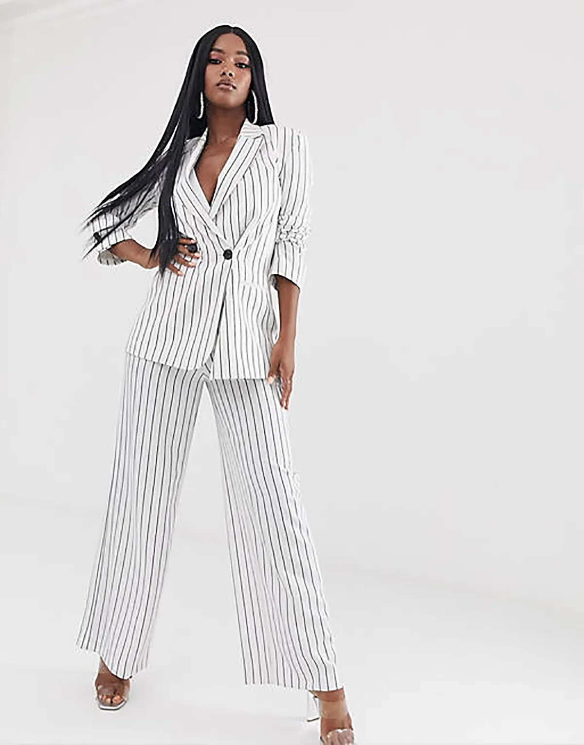 Fashion Striped Women Pants Suits Custom Made Slim Fit Double Breasted Fashion Show Ladies Blazer Jacket Guest Wear