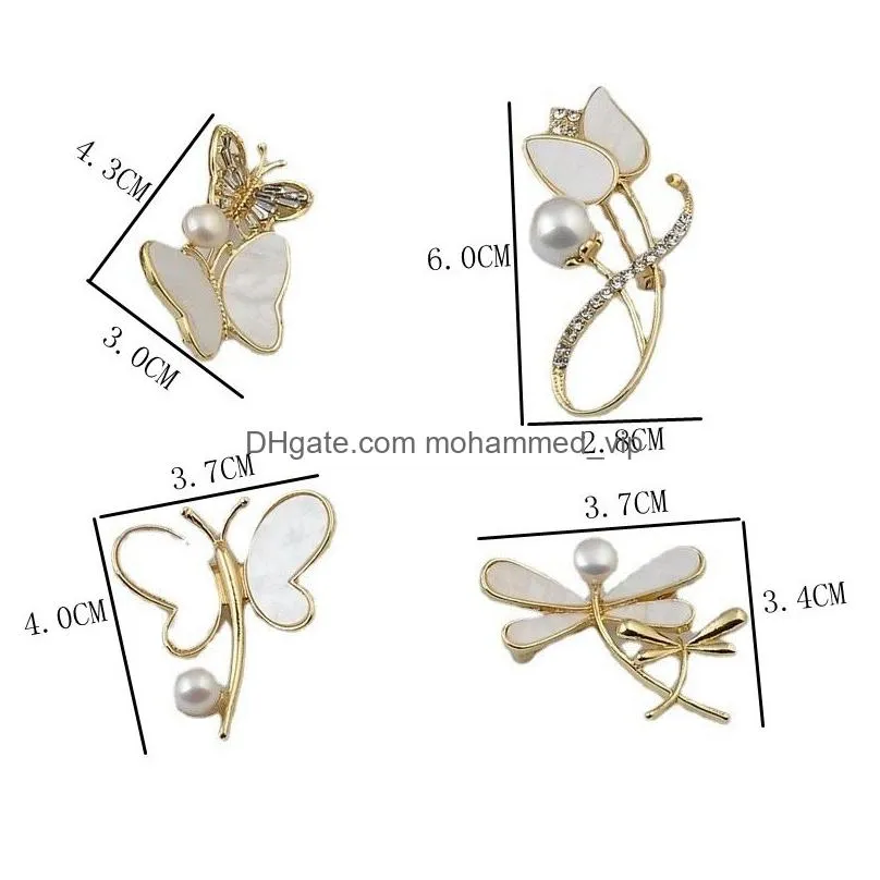  fashion natural pearl butterfly flower brooch women cute high quality dragonfly brooches pins clothing lady jewelry decorative