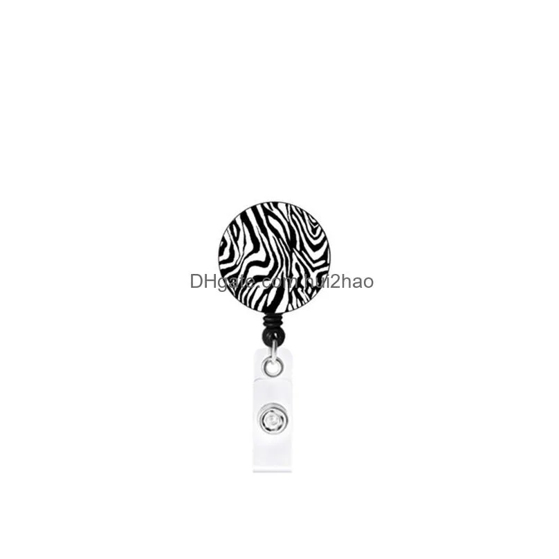 leopard badge keychain party favor retractable pull creativity id badges holder with clip office supplies 7 styles