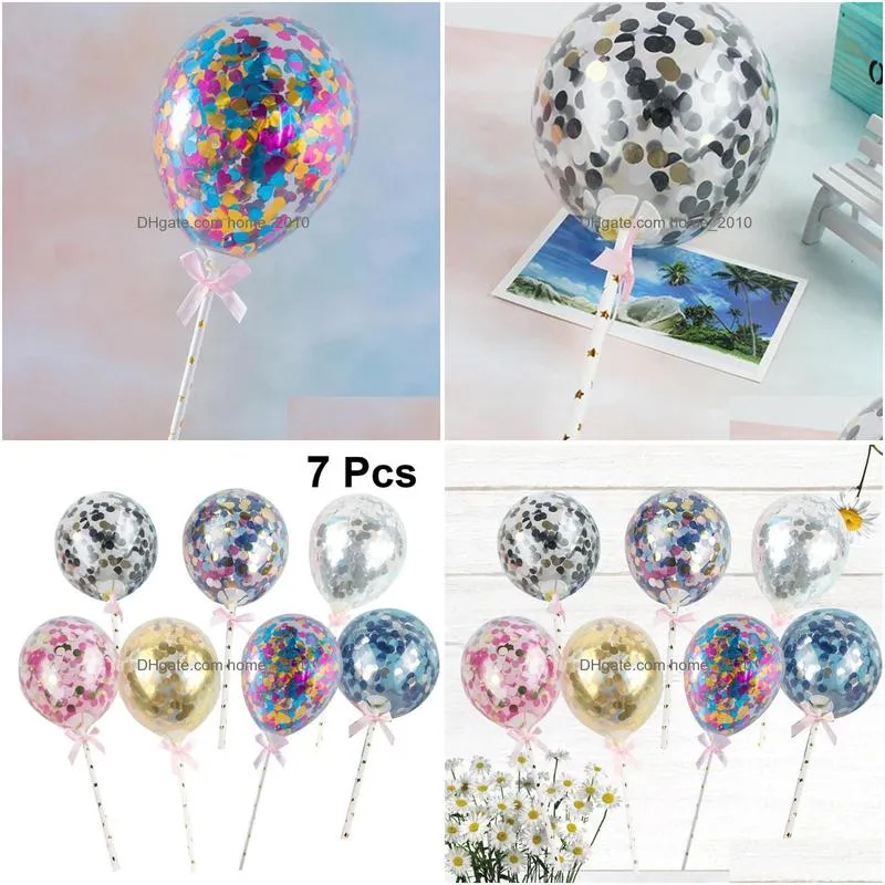 other festive party supplies 7pcs sequins balloons cake toppers creative confetti plug birthday decorative sequined balloon for