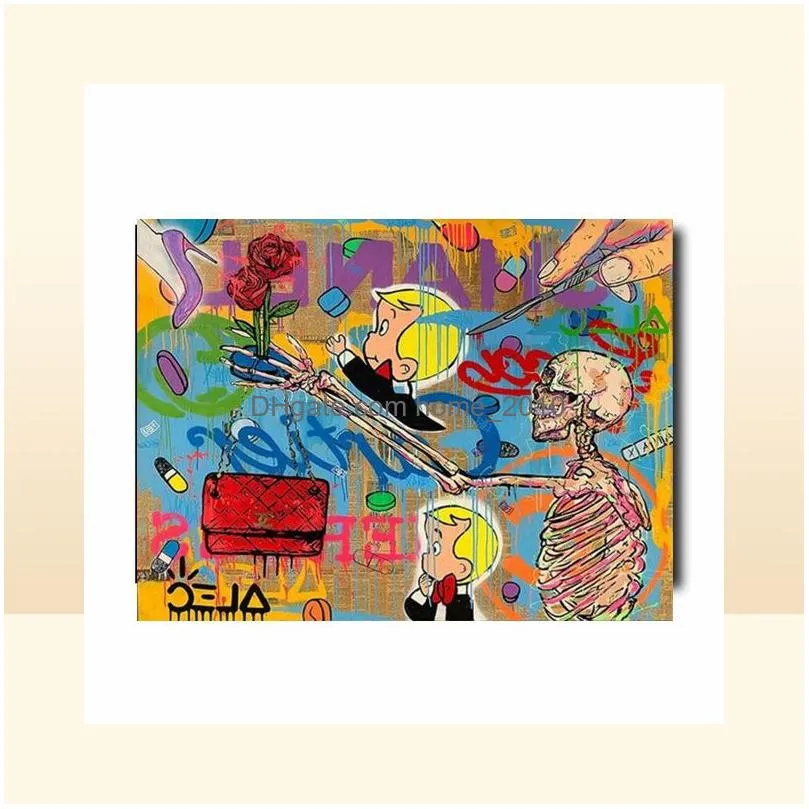 alec monopoly graffiti handcraft oil painting on canvasquotskeletons and flowersquot home decor wall art painting2432inch n1020599