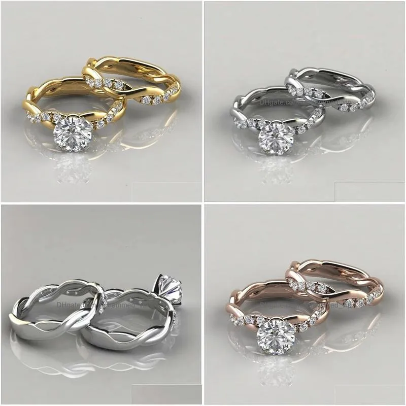 wedding rings delicate twist round cut white zircon ring fashion gold color engagement set jewelry for women 231130
