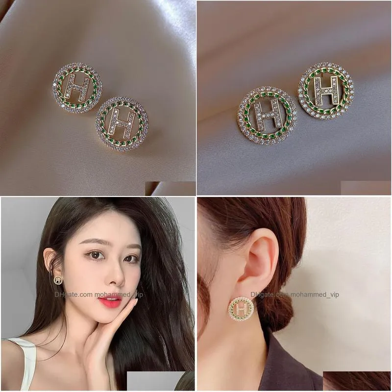 s925 silver h letter diamond set stud earrings womens elegant ladies fashiong earrings jewelry