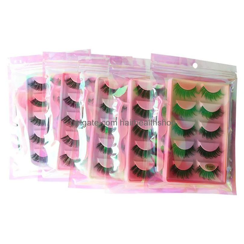 False Eyelashes 5 Pairs False Russian Eyelash Strip D Curl Lash Extensions Supplies Combination Wholesale Makeup Drop Delivery Health Dhryy