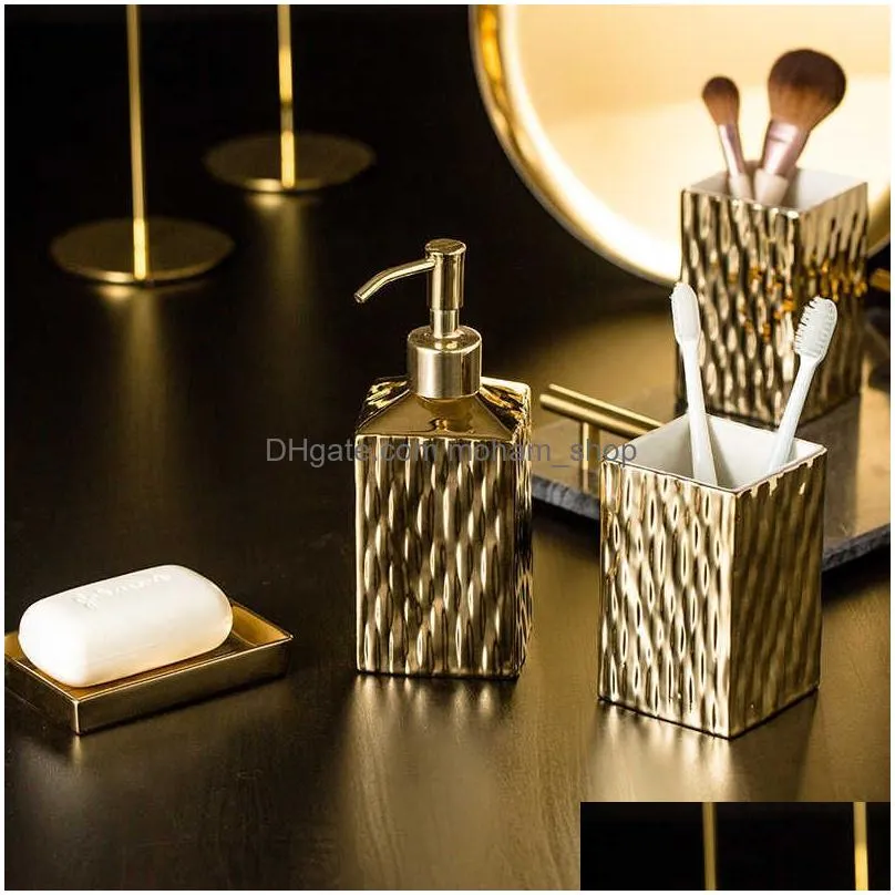 gold/silver bathroom accessories sets ceramics lotion soap dispenser tumbler soap dish complete accessroy 210709
