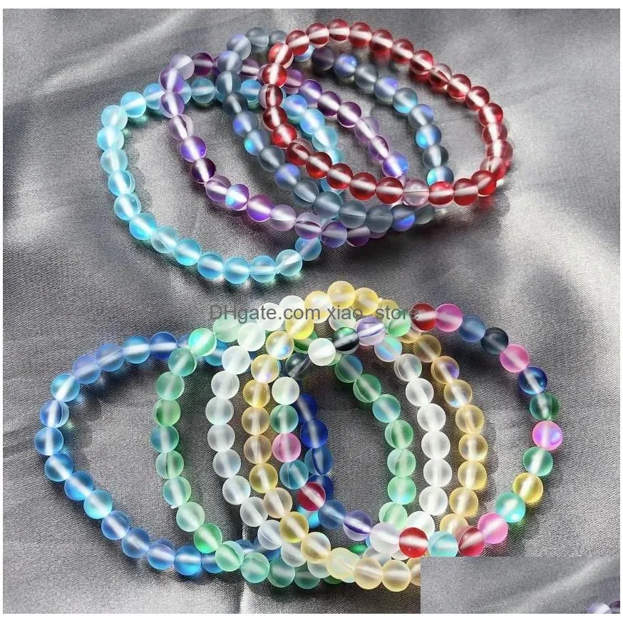 glossy round moonstone beads light 9 colors frosted glitter stone glass moonstone bracelet colorful beads charms bracelet