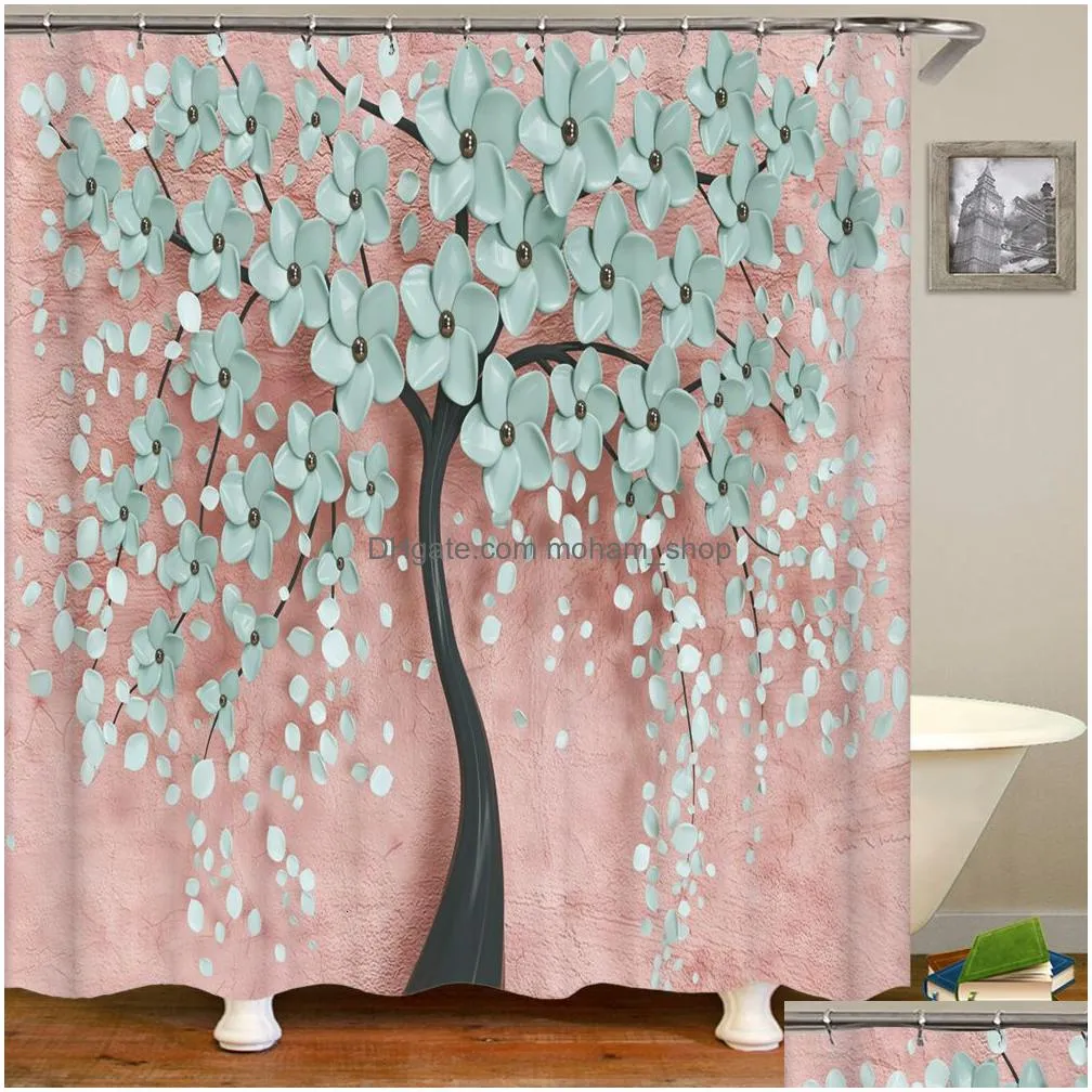 shower curtains 3d beautiful flower tree printing bathroom curtain polyester waterproof belt hook home decoration shower curtain