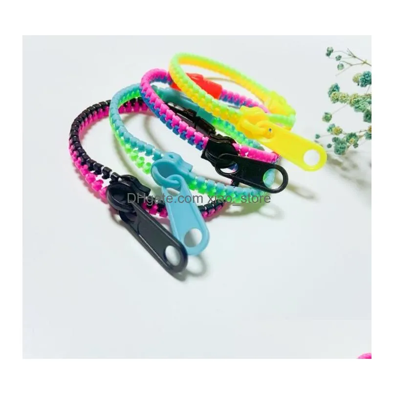 2021 zip bracelet wristband dual single color metal zipper bracelet fluorescent neon creative bracelet for women