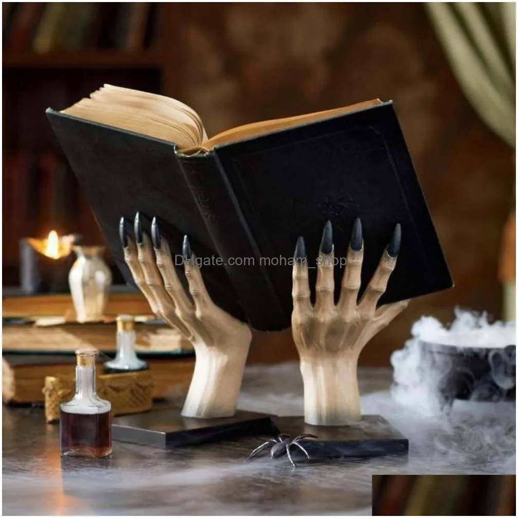 decorative objects figurines style modern terror witchy hand book stand statue halloween demon witchs hand bookshelf resin ornaments room decor