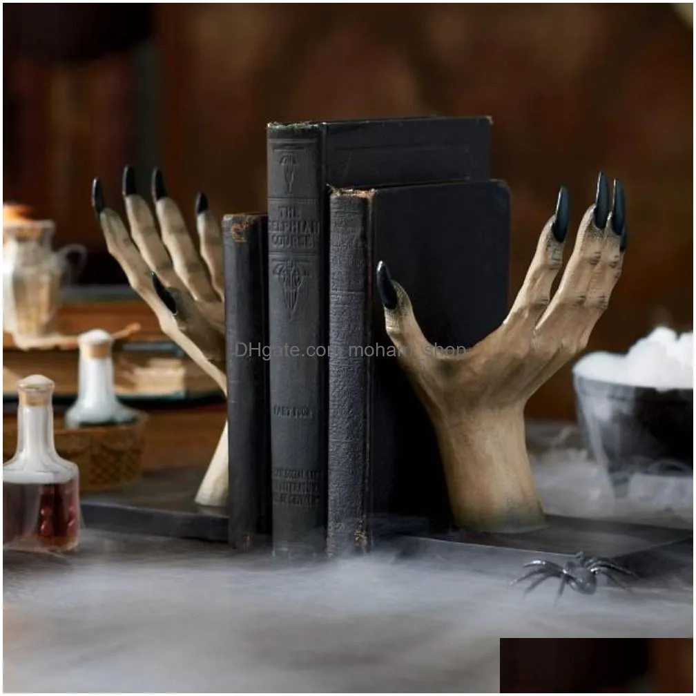 decorative objects figurines style modern terror witchy hand book stand statue halloween demon witchs hand bookshelf resin ornaments room decor