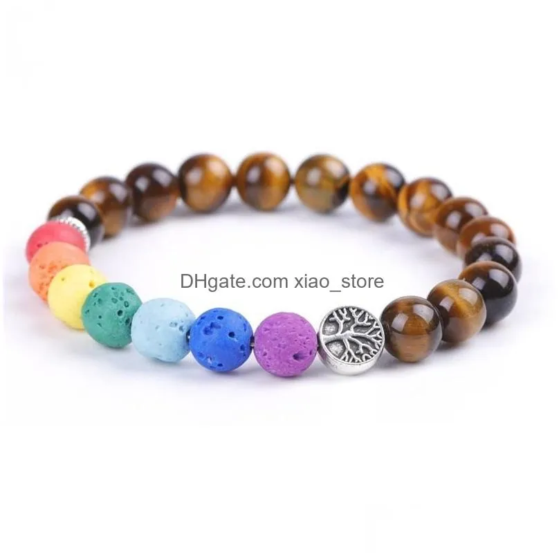 tree of life 8mm 7 chakras charms bracelet lava stone blue purple stripe india beads  oil diffuser bracelets yoga