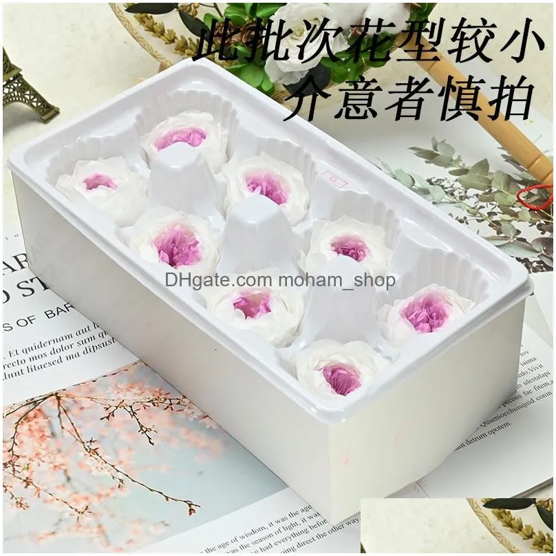 8pcs 4-5cm preserved flower everlasting rose immortal austin gift box diy eternal life flower material wedding party home decor 210317