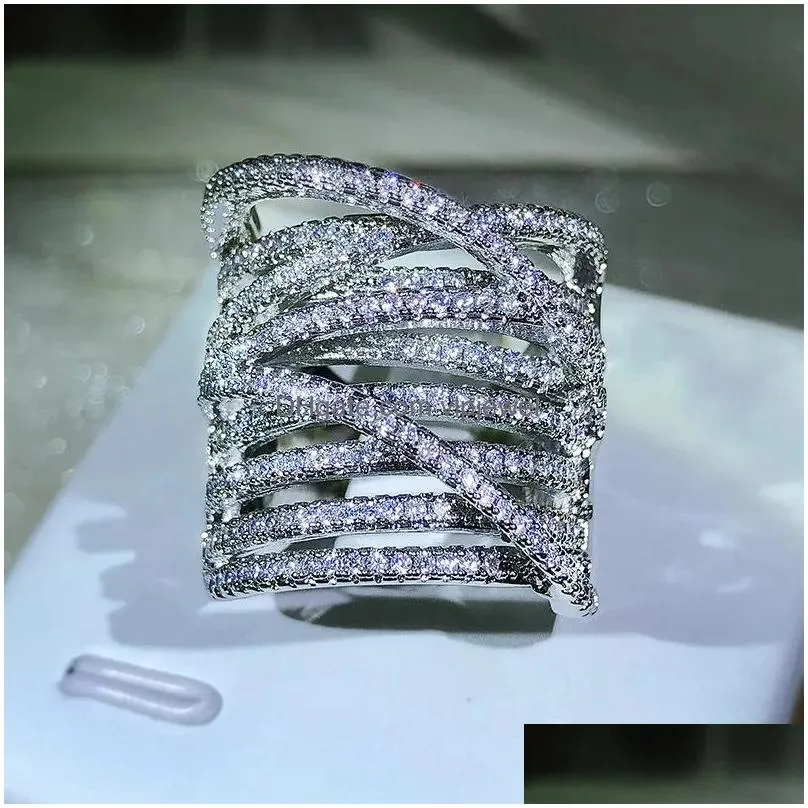 cluster rings exaggerated female 925 sterling silver stackable cross inlaid full zircon finger for women wedding jewelry anillos