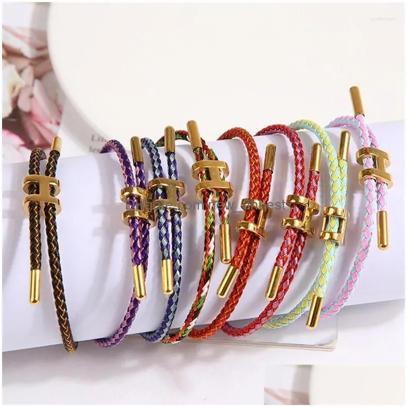 Charm Bracelets Mticolor Cord Fashion Simple Mens And Womens Double Layer Handwoven Bracelet Adjustable Stainless Drop Delivery Dhaxy