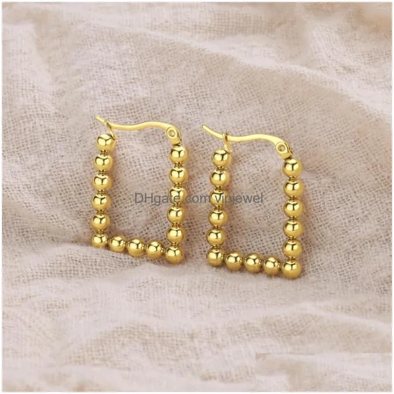 hoop earrings vintage beads for women gold plated stainless steel geometric 2024 trending luxury jewelry christmas gift