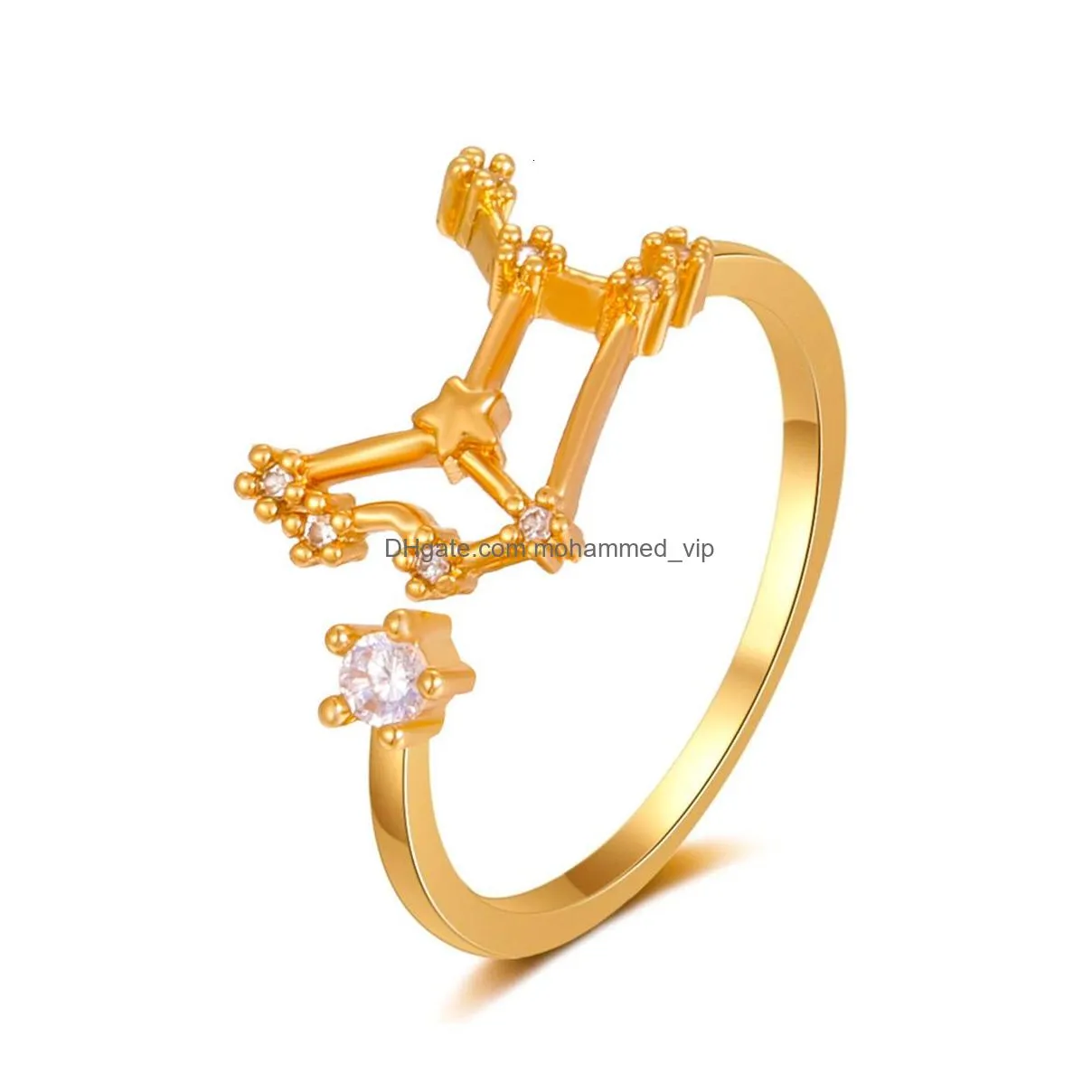 wedding rings minimalist inlaid cubic zircon 12 zodiac sign for women gold color simple virgo libra ring birthday jewelry 230710