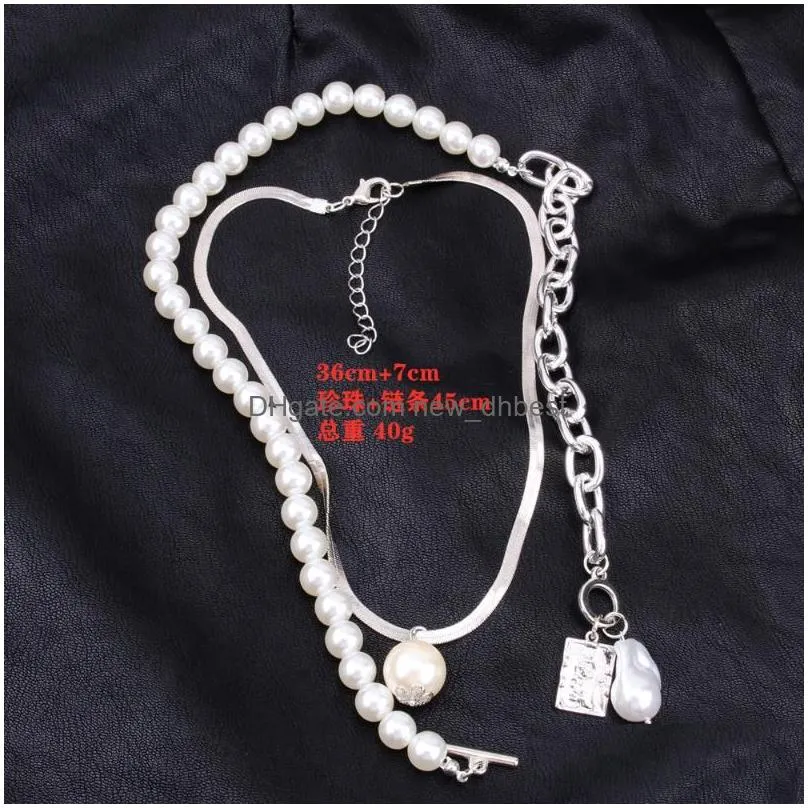 Pendant Necklaces Kmvexo Fashion 2 Layers Pearls Geometric Pendants Necklaces For Women Gold Metal Snake Chain Necklace New Design Jew Dhrw1