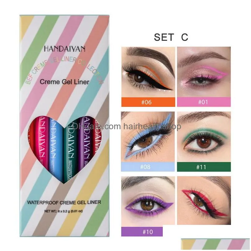 Eye Shadow/Liner Combination Handaiyan 6 Coloured Eyeliner Pencil Set Rotate Cream Gel Waterproof High Pigment Long-Lasting Makeup Eye Dhcxl